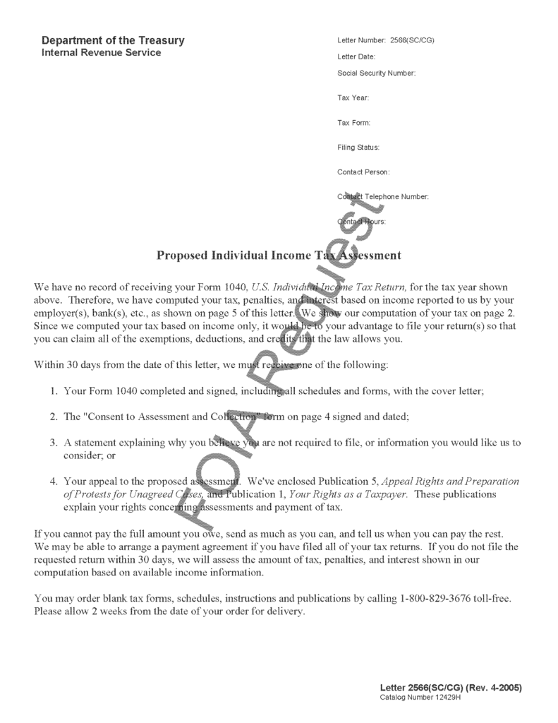 IRS Letter 2566 - Proposed Individual Tax Assessment | H&R Block