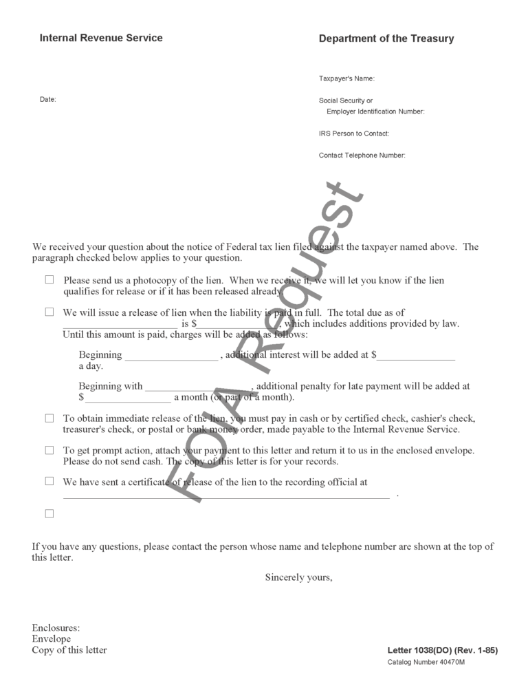 IRS Letter 1038 - Response to Inquiries About Release of Federal Tax ...